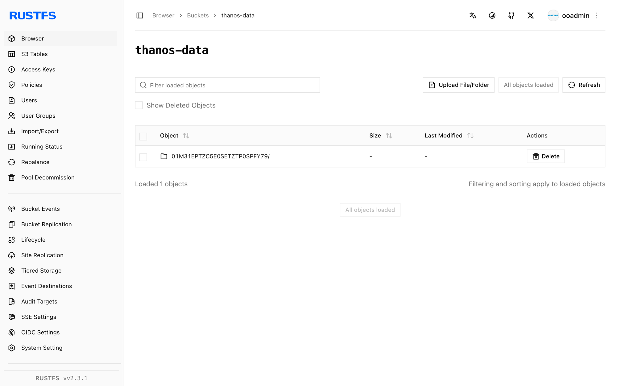 Thanos blocks stored in the RustFS Console